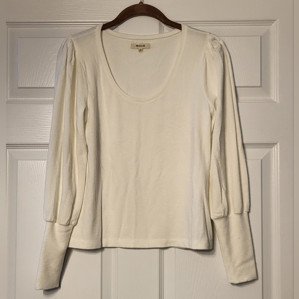 Madewell Puff Sleeve Scoopneck Long Sleeve White Sweater Small Feminine Romantic
